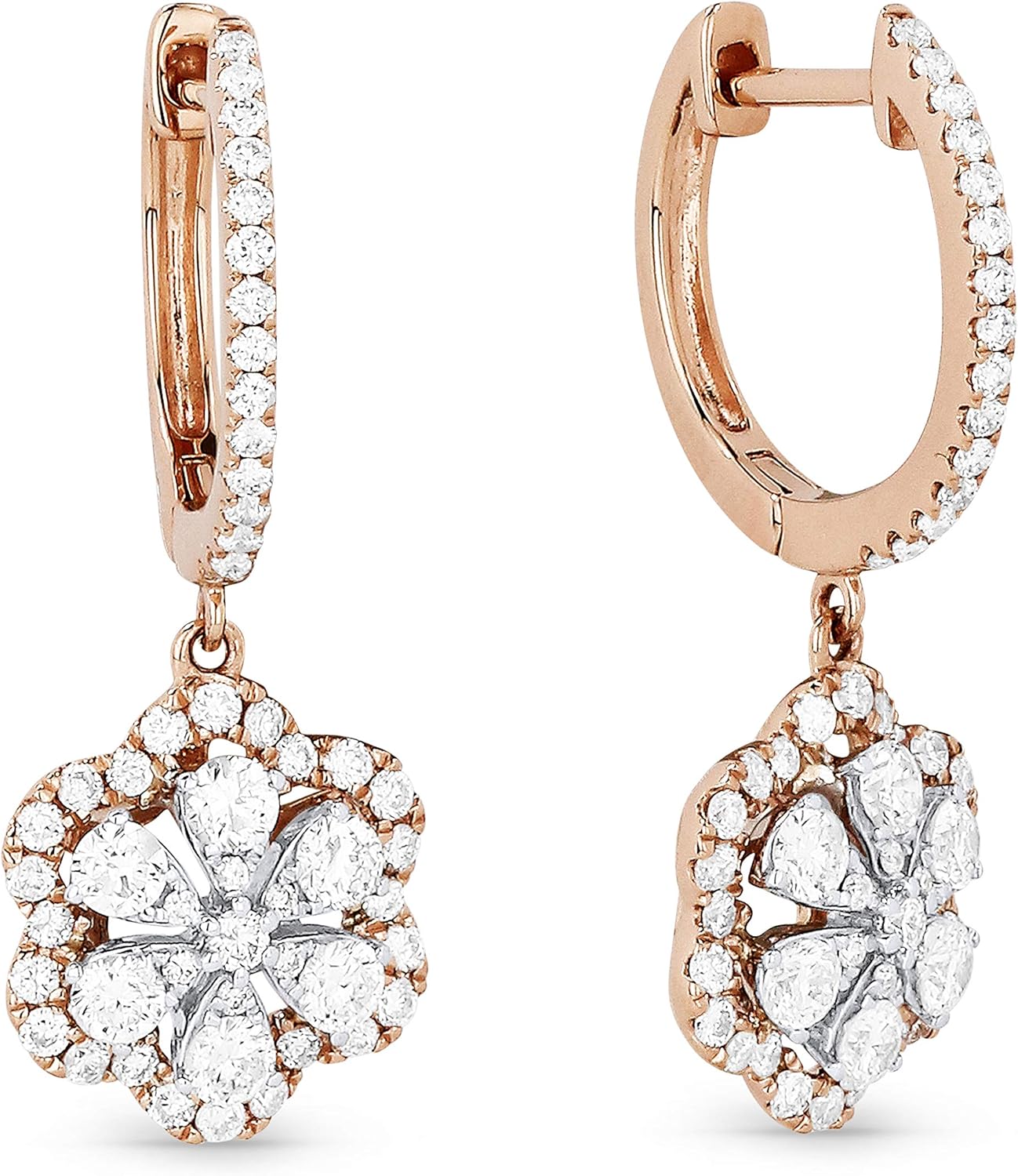 14K Rose Gold 0.97ct White Diamond Flower Drop Dangle