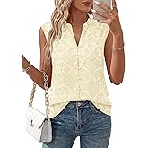BTFBM Womens Summer Tops Dressy Casual 2026 Floral Eyelet Sleeveless Button Down Shirts Boho Beach Vacation Outfits