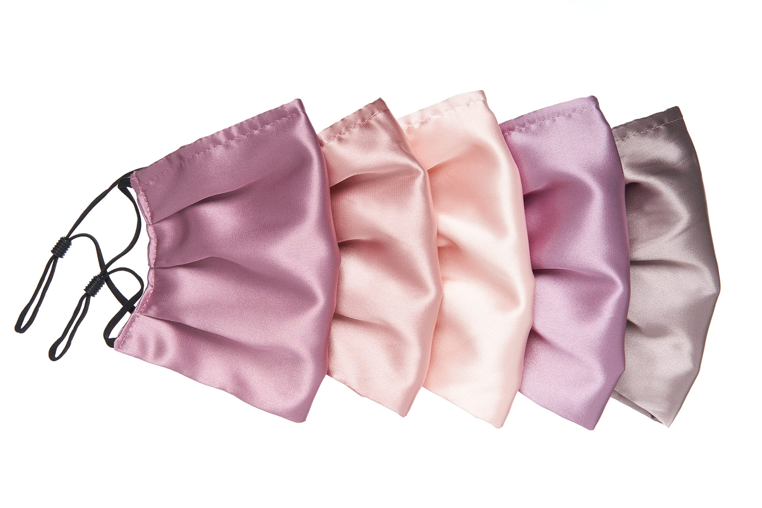 Habac Studio Pack of 5 Satin Silk Face Masks, Face Masks Washable UK, Reusable Face Mask, Mens Face Mask, Masks for Women, Silk Face Covering, Nose Wire, Adjustable, (Pinks)