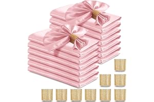 RUDONG M 100 Pcs Light Pink Satin Napkins and Napkin Rings Set, 17 x 17 Inch Square Cloth Napkins Set of 50, Silky Soft Table Napkins Bulk for Weddings, Banquet, Parties Dinner Decoration