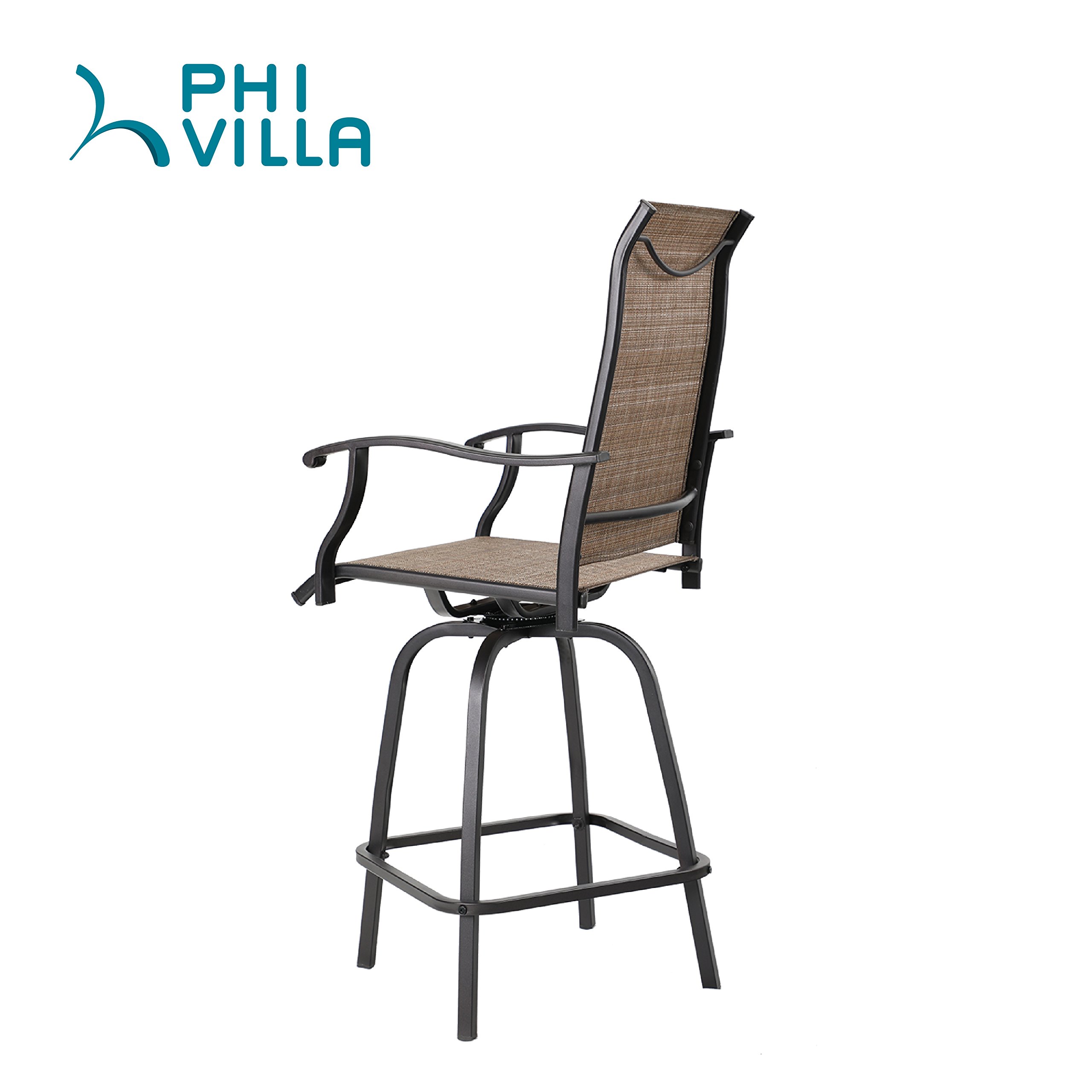 PHI VILLA Swivel Bar Stools AllWeather Patio Furniture, Set of 2