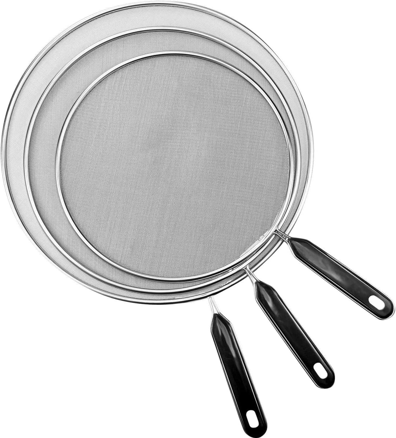 Stainless Steel Splatter Screen,Grease Splatter Screens for Fryling Pan Frying Pan Cover Splatter Screen 3 Set(7.48",11.42",12.99"), Fine Mesh Stainless Steel Guard from Hot Oil Splash (Black)