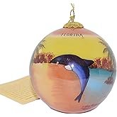 Blown Glass Christmas Ornament | Sunrise Palms with Dolphins | Hand Painted Inside | Original Art | Includes Gift Box