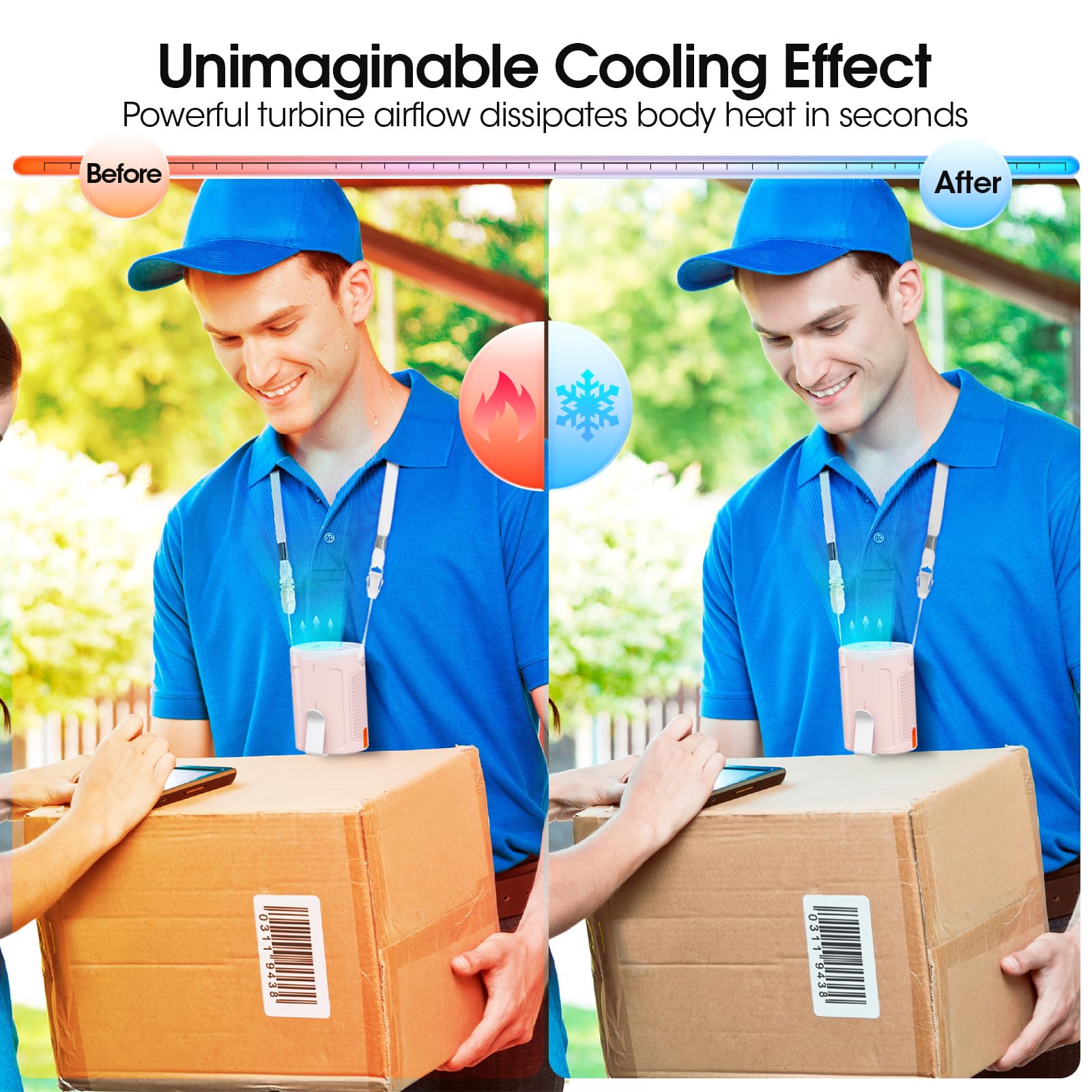 2025 AI Portable Fan Rechargeable, 4 Speeds 6600RPM Strong Airflow, Personal Waist Fan with up to 25H of Working Time, Hanging Neck/Wearable for Camping, Outdoor, Jobsite - Pink