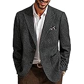 PJ PAUL JONES Mens Blazer Vintage Herringbone Tweed Blazer Two Button Wool Blend Sport Coat with Pocket Square