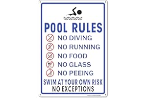 AOOCY Pool Safety Sign - 10" x 13" Weather-Resistant Metal Swimming Pool Rules Sign with Pre-Drilled Holes, Suitable for Pools & Water Parks (5 RULES)