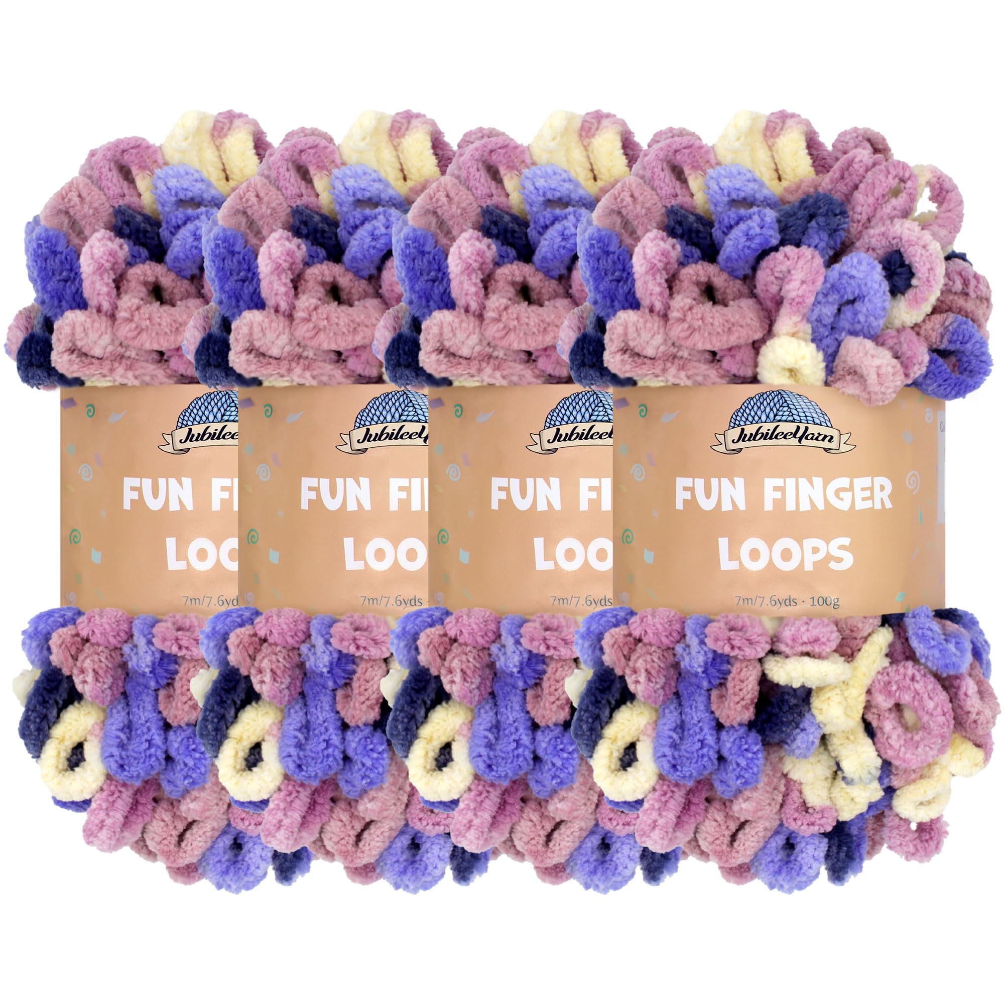 JubileeYarn Fun Finger Loops Yarn - Polyester Jumbo Weight Loop Yarn - 100g/Skein - Boreas - 4 Skeins
