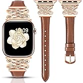 Newlibery Leather Band for Women Slim Dressy Bands Compatible with Apple Watch 38mm 40mm 41mm 42mm 44mm 45mm 49mm, Designer Interlock Buckle Strap for iWatch Series 10/9/8/7/6/5/4/3/2/1/SE/Ultra