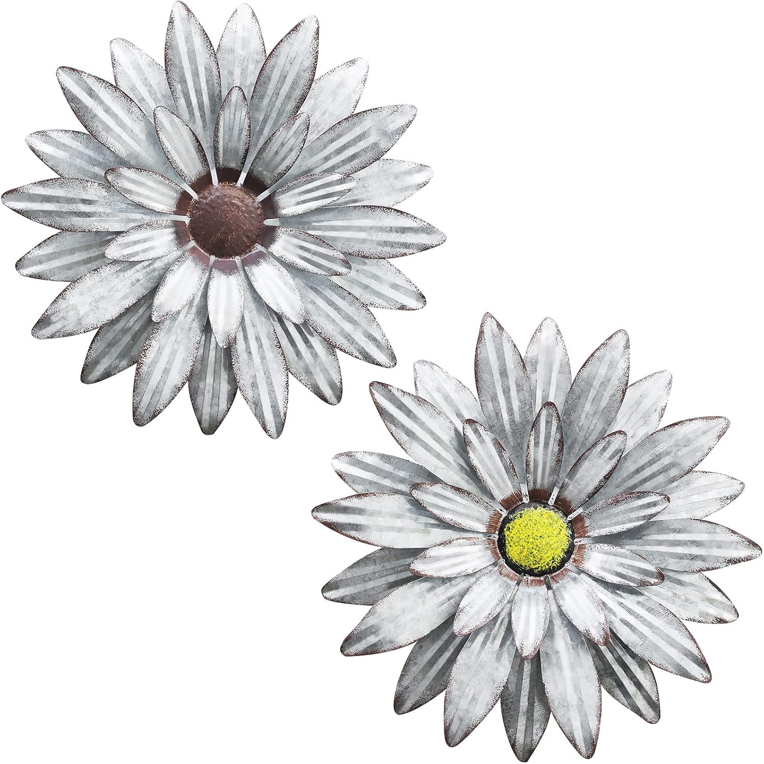 Plaques & Wall Art - WKHOMEDECO Galvanized Farmhouse Metal Flowers Wall Decor Inspirational,Wall Decor Hanging for Indoor Outdoor Home Bedroom Living Room Office Porch Patio Garden Fence 13Inch,outdoor wall decor,Handmade Gift, Set of 2