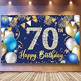 70th Birthday Decorations Backdrop Banner for Men, Happy 70th Birthday Decorations Men, Blue Birthday Photography Background, 70 Year Old Birthday Party Sign Poster Decor Fabric 6.1ft x 3.6ft PHXEY