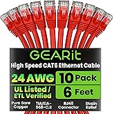GearIT Cat 6 Ethernet Cable 6 ft (10-Pack) - Cat6 Patch Cable, Cat 6 Patch Cable, Cat6 Cable, Cat 6 Cable, Cat6 Ethernet Cabl