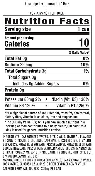 REIGN TOTAL BODY FUEL, ORANGE DREAMSICLE, FITNESS & PERFORMANCE DRINK, 16 FL OZ (PACK OF 12)