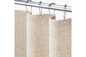 Awellife Extra Long Shower Curtain 84 Inch Length Beige Linen Blend Fabric Shower Curtain for Bathroom, Extra Long 72" W x 84" L