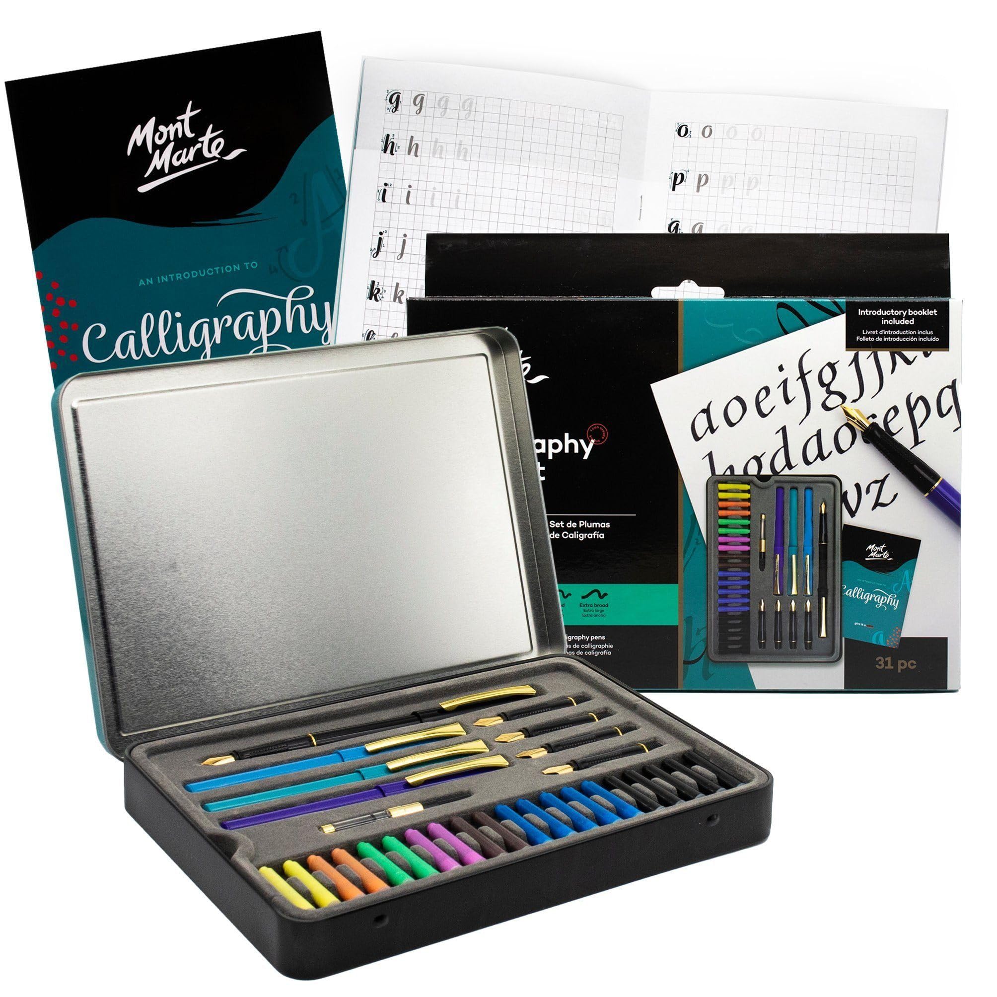 MONT MARTE Calligraphy Pen Set - 32 pieces - Perfect for beginners - Includes: 4x calligraphy pen, 5x calligraphy nibs and much more - Great introduction to Calligraphy and Handlettering