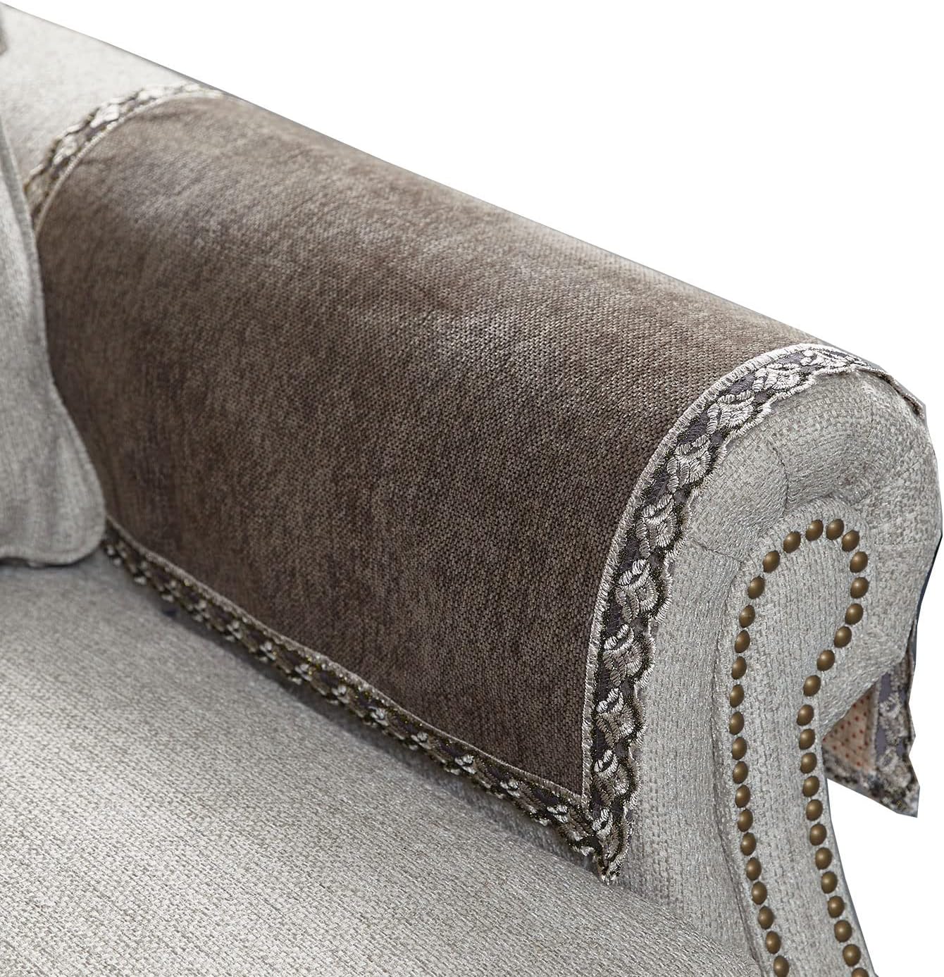 Slipcovers - MINJIATEX Couch arm Covers,Non-Slip lace Sofa arm Covers Set of 2 Washable Sofa armrests Covers for Living Room Recliner Chair arm Covers Protectors for Leather Sofa armrest slipcover (HZW-Brown)