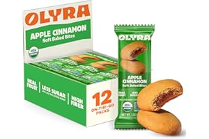 Olyra Apple Cinnamon - Organic Soft Baked Fruit Bars - High Fiber - Healthy Breakfast Snack with Real Fruit Filling - Healthy Snacks for Adults - Office & School Kids Snack - Pack of 12