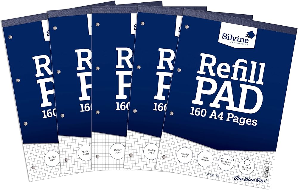 Silvine 160 Page A4 Refill Pad Head Bound 4 Hole Punched White 75gsm 5 Pack