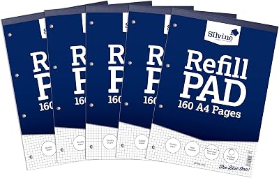 Silvine 160 Page A4 Refill Pad Head Bound 4 Hole Punched White 75gsm 5 Pack