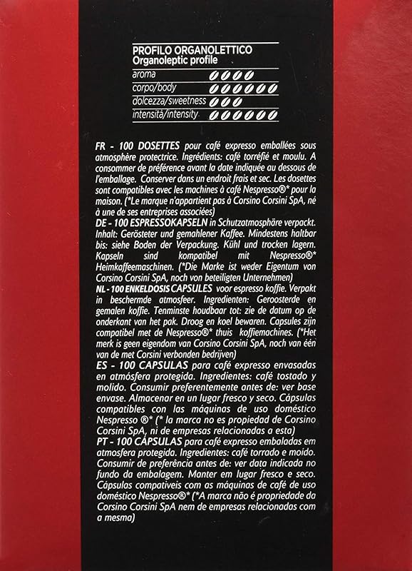 Caffè Corsini - Clásico Italiano. Mezcla de café en cápsulas compatibles con Nespresso, sabor fuerte y decidido - Paquete de 100 cápsulas.
