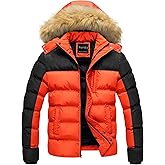 Pursky Men's Puffer Jacket Waterproof Winter Bubble Coats Ski Parka Fur Hooded