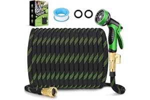 FlexiSolve Garden Hose 100 ft, NON-EXPANDABLE Ultra Lightweight & Super Flexible Water Hose With 10-Pattern Spray Nozzle, Kink-Free Hose, Leak-Proof, Durable 3750d High-Density Fabric, Brass Fittings