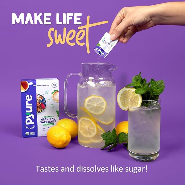 PYURE ORGANIC STEVIA PACKETS | ZERO CALORIE SWEETENER FOR COFFEE, AND BAKING | GRANULATED STEVIA SUGAR SUBSTITUTE | PLANT-BASED, KETO, DIABETIC & PALEO FRIENDLY | USDA ORGANIC, NON-GMO | 80 PACKETS