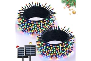 JMEXSUSS 2 Pack Solar String Light 100LED 32.8ft 8 Modes Solar Christmas Lights Waterproof for Gardens, Wedding, Party, Homes, Christmas Tree, Curtains, Outdoors (Multicolor)