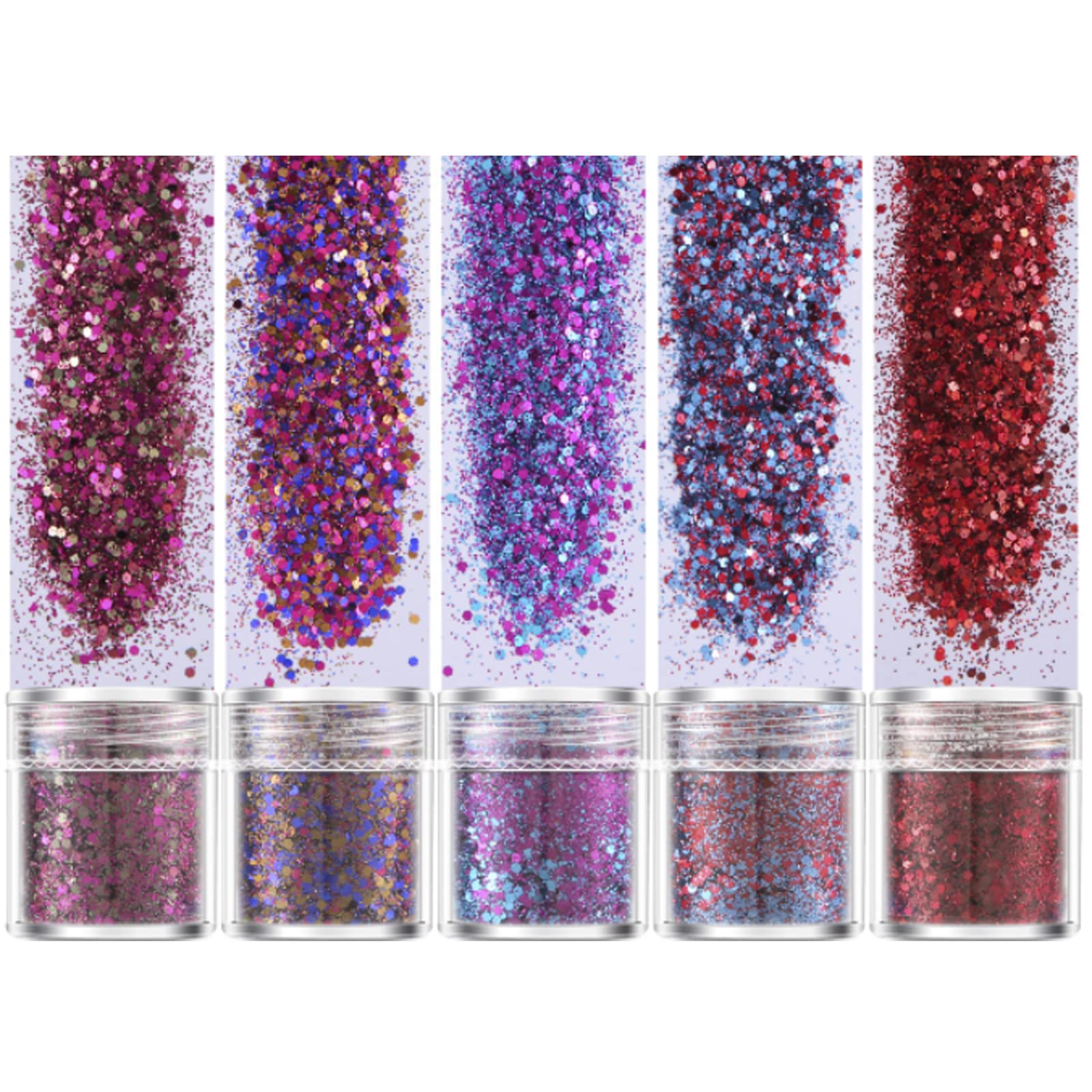 Glitter, 5 Boxes/Set 10ml Holographic Chunky Glitter Sequins Mixed Cosmetic Glitter Paillette for Body Face Hair Make Up Nail Art Festival Christmas