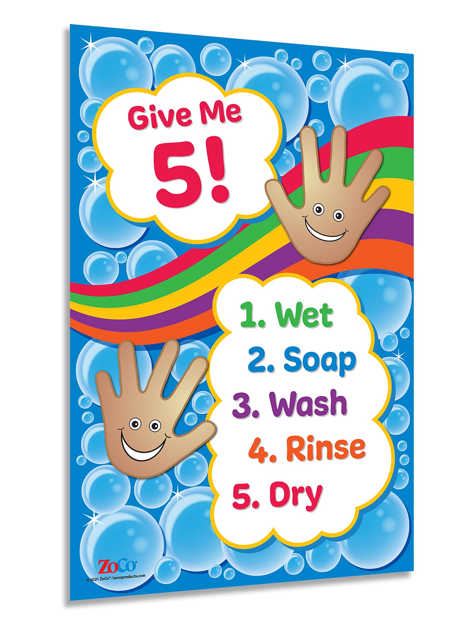 Give Me 5 Handwashing Poster – 12x18” Laminated – Wash Hands Sign for Kids – Preschool, Daycare Bathroom & School Nurse Office Decorations