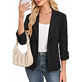 AGSEEM Women's Ruched 3/4 Sleeve Blazers 2026 Business Casual Lightweight Slim Fit Work Office Suit Jacket with Fully Lined