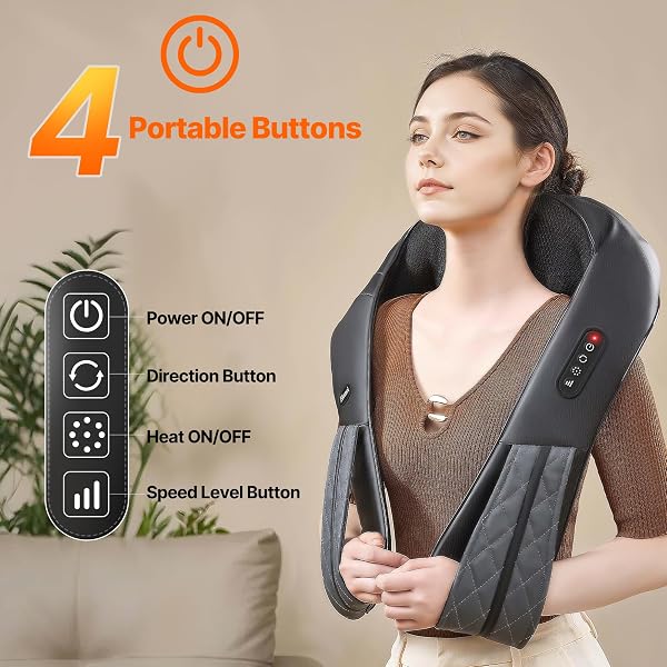 ELOMOL NECK SHOULDER MASSAGER WITH HEAT – RECHARGEABLE BACK AND NECK MASSAGE PAIN RELIEF DEEP 5D TISSUE SHIATSU KNEADING MASSAGER FOR SHOULDER BACK LEG GIFTS FOR MOM DAD MEN WOMEN HER HIM