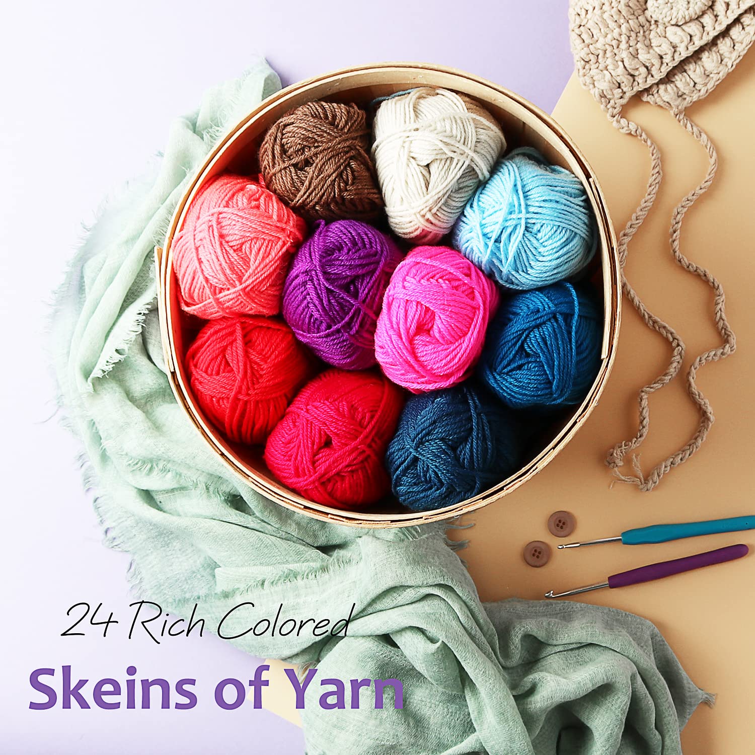 Soft Acrylic Yarn for Crocheting - 2400 Yards Crochet Yarn for Crocheting, Amigurumi Yarns for Knitting, Bulk, Perfect for Crafts, Crochet Amigurumi, and Knitting - 24 Pack x 50g