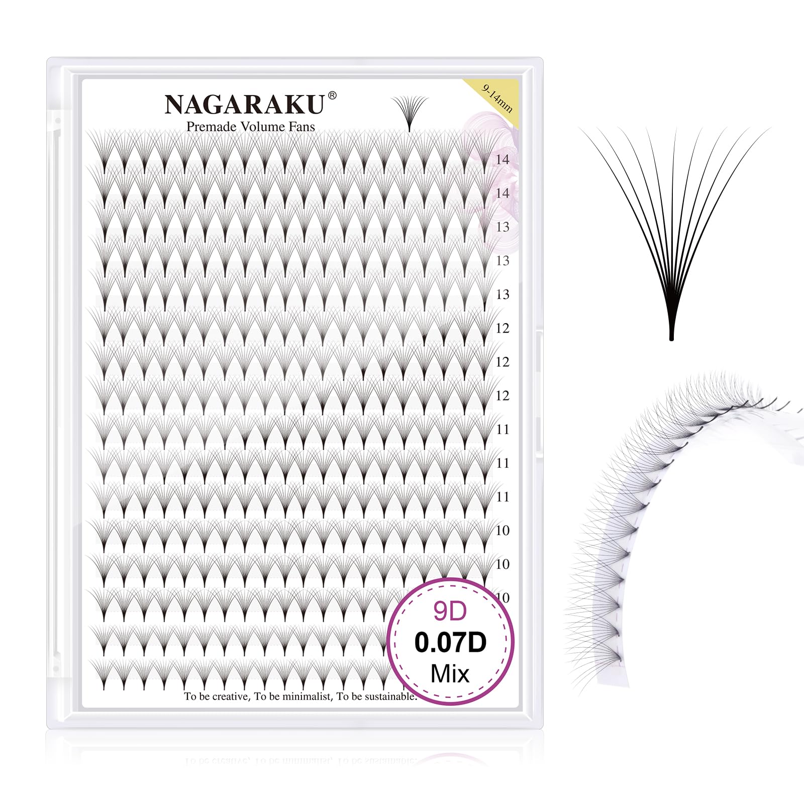 NAGARAKU Eyelash Extensions 320 Clusters Premade Fans Russian Volume Long Stem Premade Fans Thin Pointy Base Natural Pre Fanned Fluffy False Eyelash Black 16 Rows (9D 0.07 D Curl 9-14mm Mix Tray) — image 1