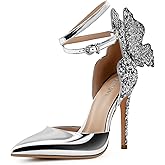 FINDVELL Fashion High Heels Butterfly Back Sexy Stiletto Pumps Closed Toe Sparkly Ankle Strap Heels Sandals Dress Shoes for Women