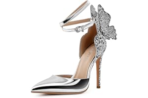 FINDVELL Gold High Heels Butterfly Back Sexy Stiletto Pumps Closed Toe Sparkly Ankle Strap Heels Sandals Dress Shoes for Women