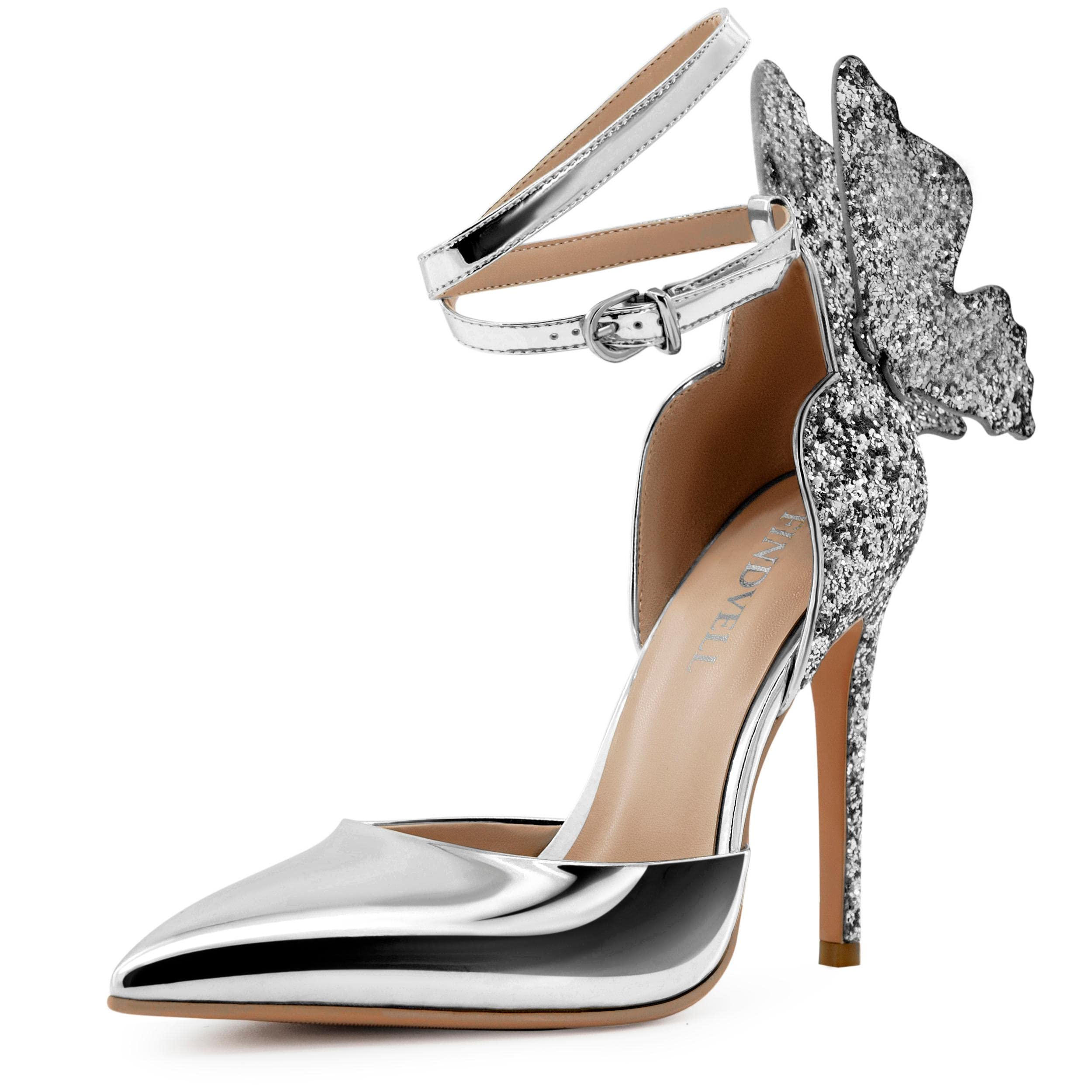 Silver butterfly heels ankle strap main image 1