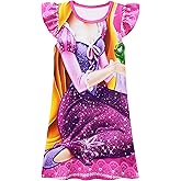 XYBWYY Little Girls Princess Pajamas Nightwear Girls Cartoon Printed Nightgown Nightdress