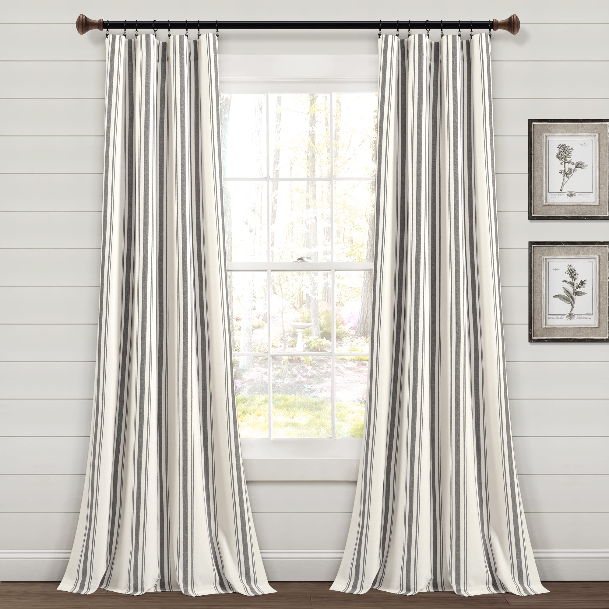 Lush Decor Farmhouse Stripe Yarn Dyed Cotton Window Curtain Panels Dark Gray 42X84 Set