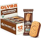 Olyra Dark Chocolate Sandwich Breakfast Biscuits, Healthy Snacks for Adults and Kids, Low Sugar, High Fiber, Vegan Organic Cookies, with Ancient Greek Grains, USDA Certified Organic, Non GMO, 12 Packs