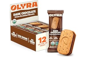 Olyra Dark Chocolate Sandwich Breakfast Biscuits, Healthy Snacks for Kids and Adults, Low Sugar, High Fiber Cookies, Organic Kids Snacks, with Ancient Greek Grains, USDA Certified Organic, Non GMO, 12 Packs