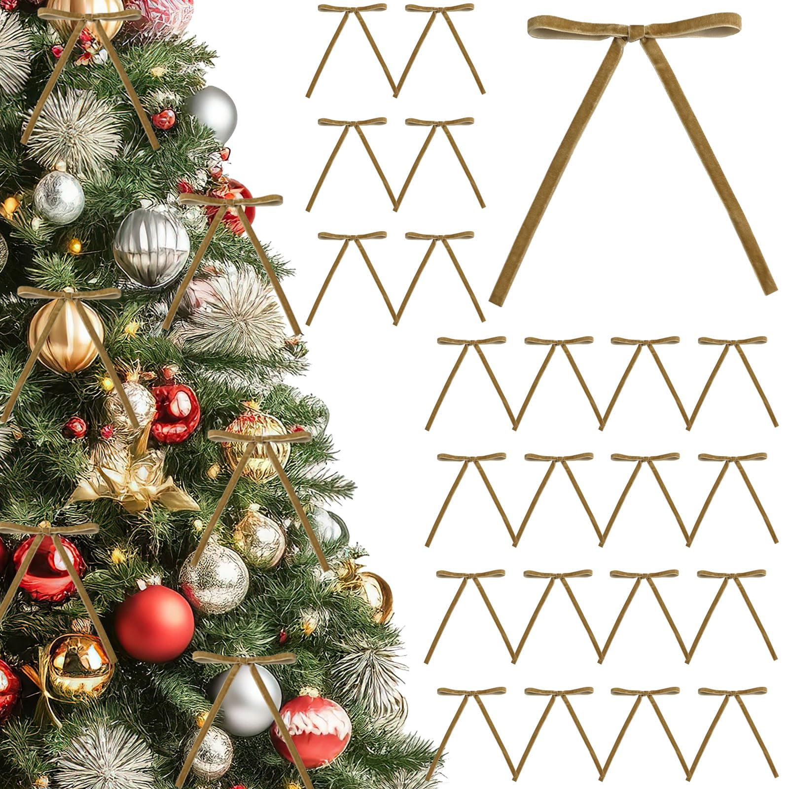Photo 1 of ***** PACK OF 2**** 24Pcs Velvet Bows for Christmas Tree - 5 × 7 Inch Velvet Christmas Tree Bow - Khaki Bows for Gifts Wrapping - Home Decor - Wedding - Vintage Garland - Holiday Decorations