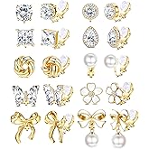Drperfect Clip on Earrings Women, Gold Clip on Earrings for Women, Clip Earrings for Women, Women's Clip-on Earrings Dangle Pearl Bow Flower Butterfly Cubic Zirconia Non Pierced Earrings Clip on Stud No Piercing Earrings Clip in Earrings