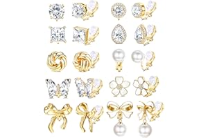 Drperfect Clip on Earrings Women, Gold Clip on Earrings for Women, Clip Earrings for Women, Women's Clip-on Earrings Dangle Pearl Bow Flower Butterfly Cubic Zirconia Non Pierced Earrings Clip on Stud No Piercing Earrings Clip in Earrings