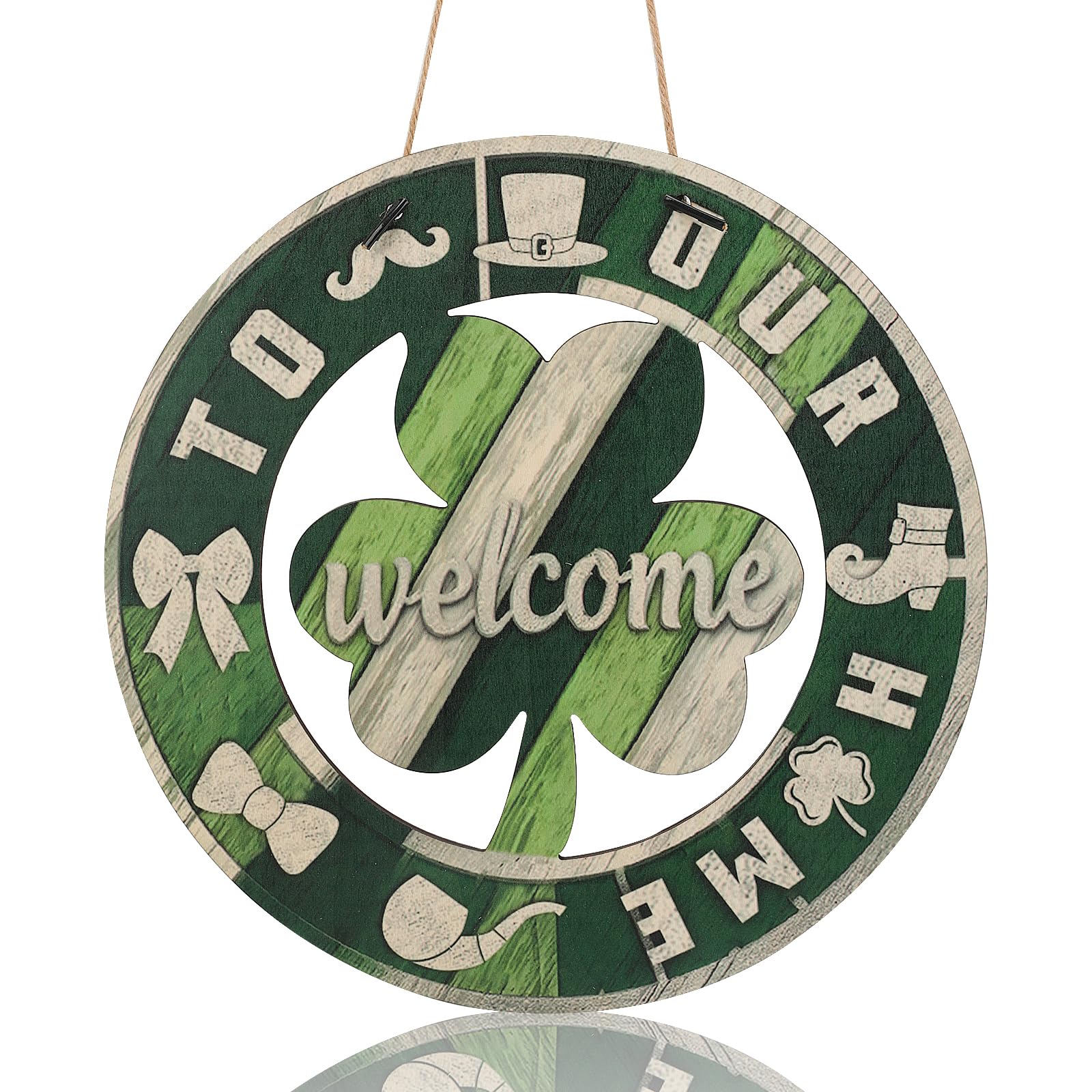 View 1 of ?Wooden St Patrick's Day Decoration Shamrock Door Wreath, Retro ST Patricks Day Decor for Front Door Sign Wall Signs Shamrock Clover Spring Decoration, Irish Sign Welcome Hanging (St Patrick's Day)