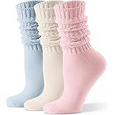 CS CELERSPORT Women's Slouch Crew Socks Scrunch Knit Cotton Calf Tube Socks 3 Pairs