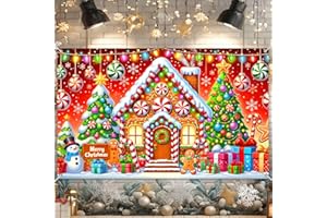 BlissYard Gingerbread House Backdrop 71x43 Inches Christmas Candy Scene Banner Holiday Party Photo Background Merry Christmas Backdrop for Photography Indoor Outdoor Winter Decorations