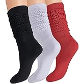 Kuunioli 3 Pairs Slouch Socks for Woman Long Scrunch Socks Thick Knit Knee High Boot Socks Size 5-11