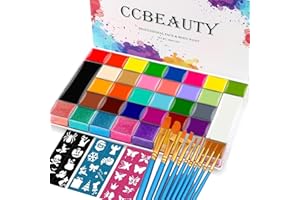 CCbeauty 36 Colors Face Body Paint Oil, Hypoallergenic Face Painting Kit Professional for Kids Party with 30 Stencils + 10 Brushes for Halloween SFX Special Effects Cosplay Costume Makeup Supplies