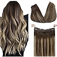 GOO GOO Wire Hair Extensions Human Hair, 4/26/4 Chocolate Brown with Honey Blonde Balayage 20inch 110g, Invisible Wire Hair Extensions with Transparent, Seamless Fish Line Hairpiece