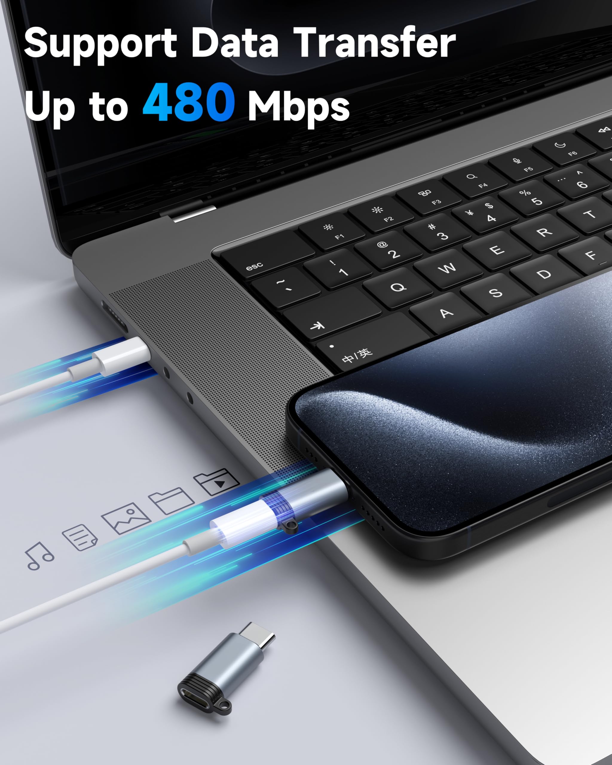 Lightning to USB C Adapter 4 Pack, Fast Charging & Data Sync for iPhone 15/16/17 Pro/Pro Max, Charger Adapter Accessory (Not for Audio/OTG)